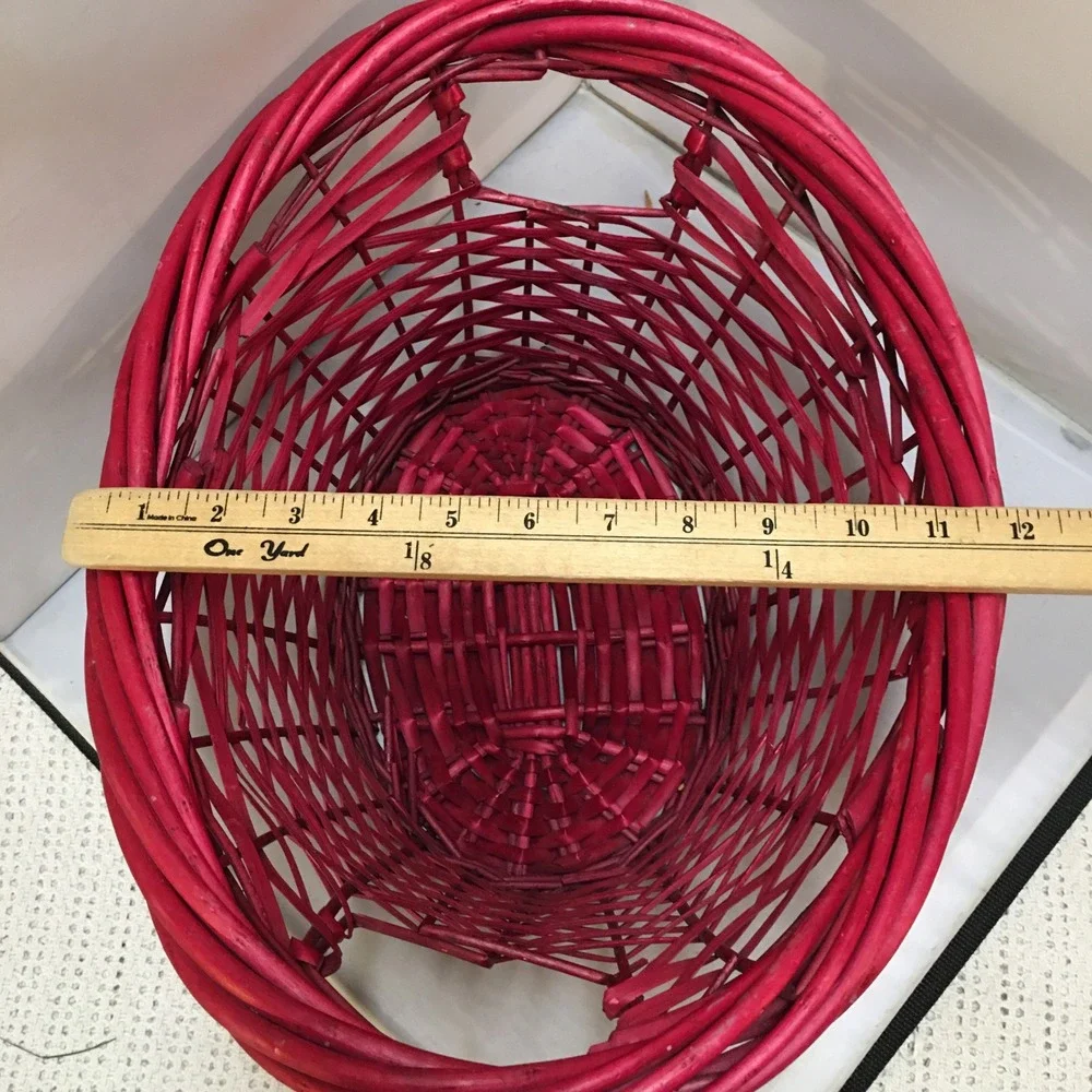 Woven Wicker Basket Unisex Large Red Oval Storage with Handles Holiday Festive